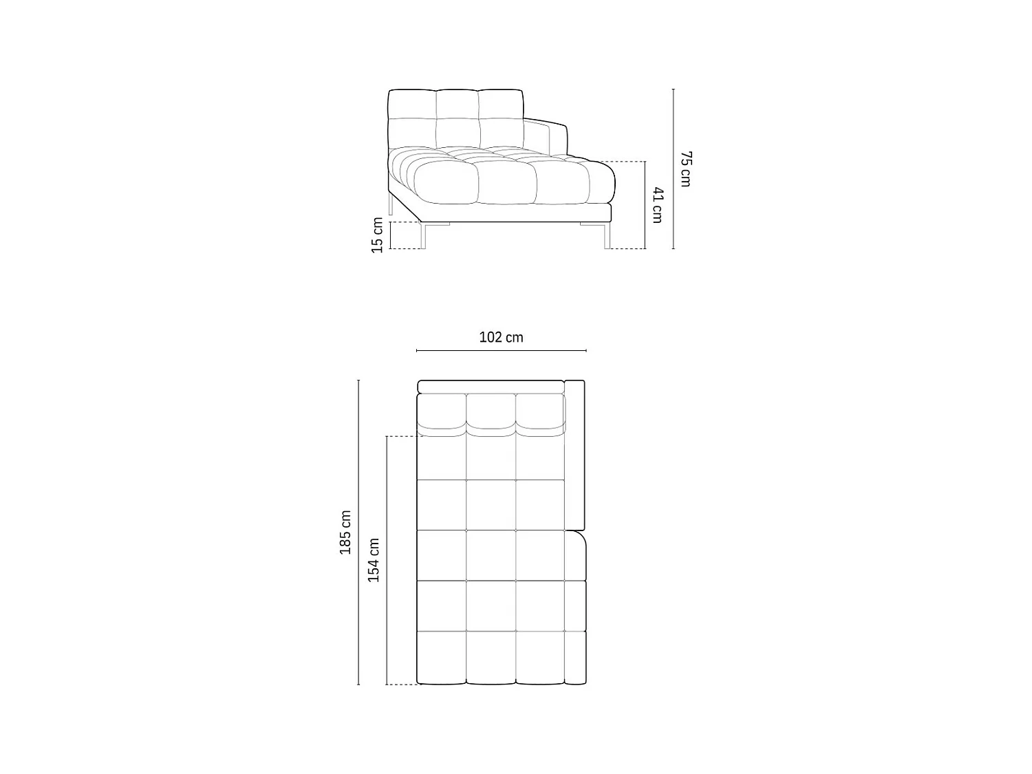 Cosmopolitan Design - Méridienne droite "Bali" en velours gris foncé - 185x102x75cm