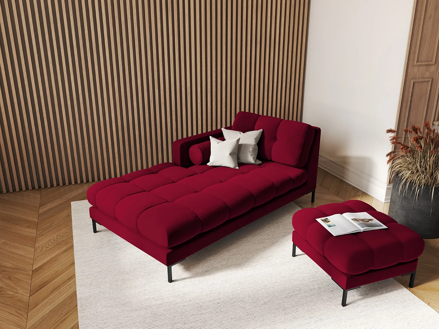 Cosmopolitan Design - Chaise longue esquerda "Bali" em veludo vermelho - 185x102x75cm