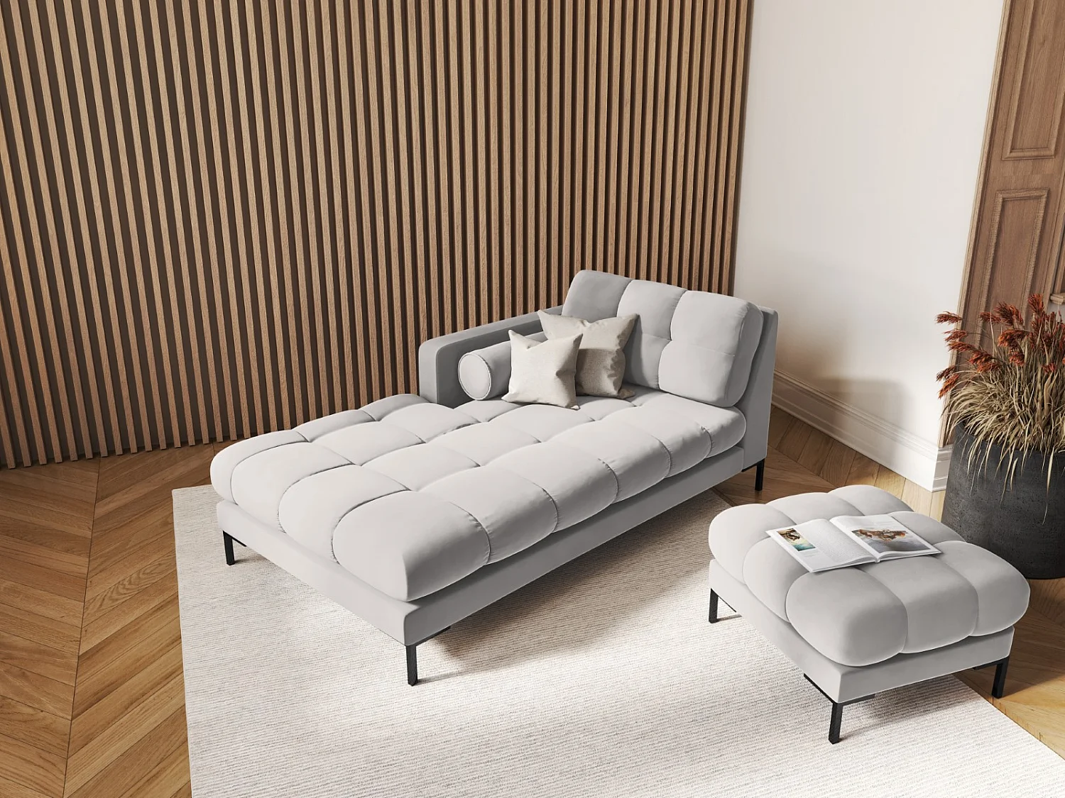 Cosmopolitan Design - Chaise longue sinistra "Bali" in velluto argento - 185x102x75cm