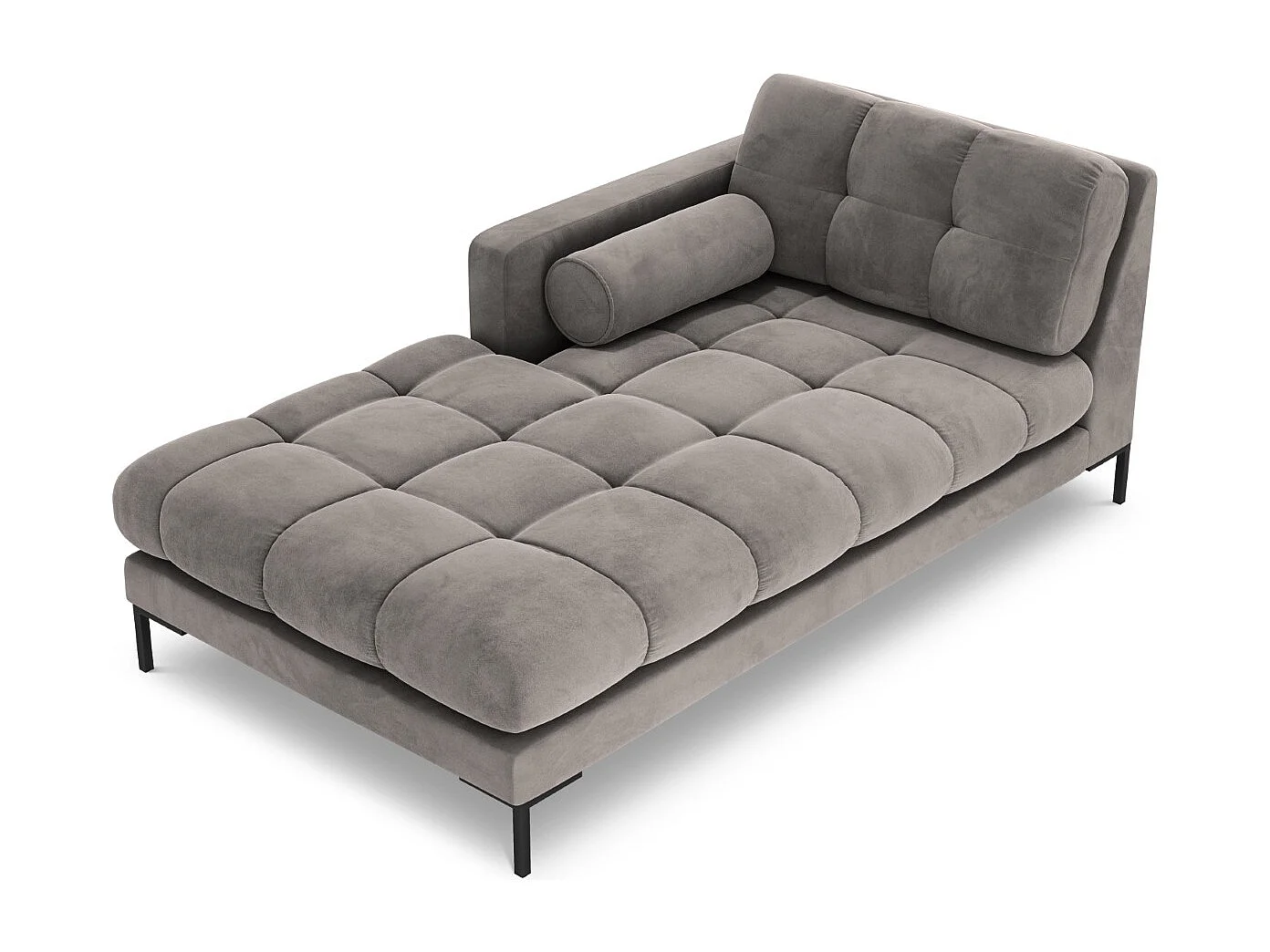 Cosmopolitan Design - Chaise longue esquerda "Bali" em veludo cinza claro - 185x102x75cm