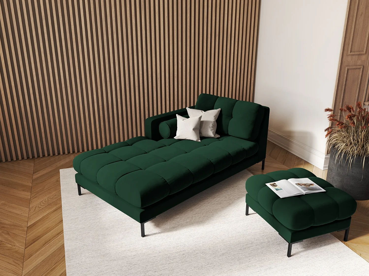 Cosmopolitan Design - Chaise longue sinistra "Bali" in velluto verde bottiglia - 185x102x75cm