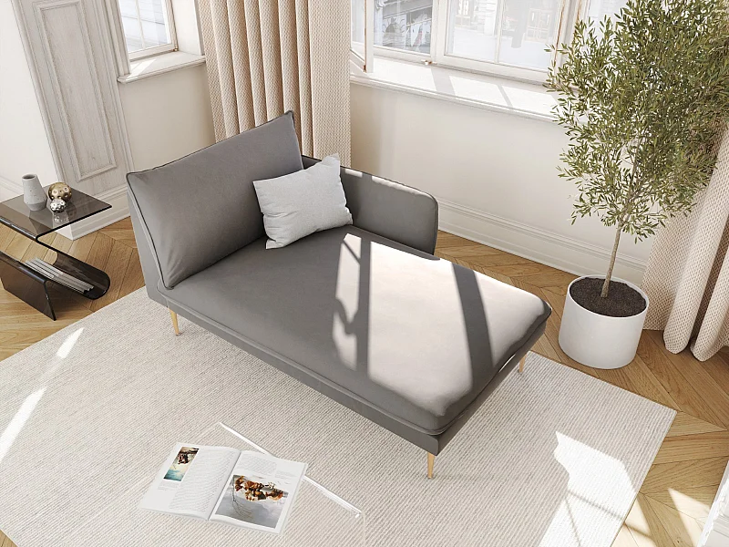 Cosmopolitan Design - Méridienne droite "Vienna" en velours gris clair - 170x110x95cm