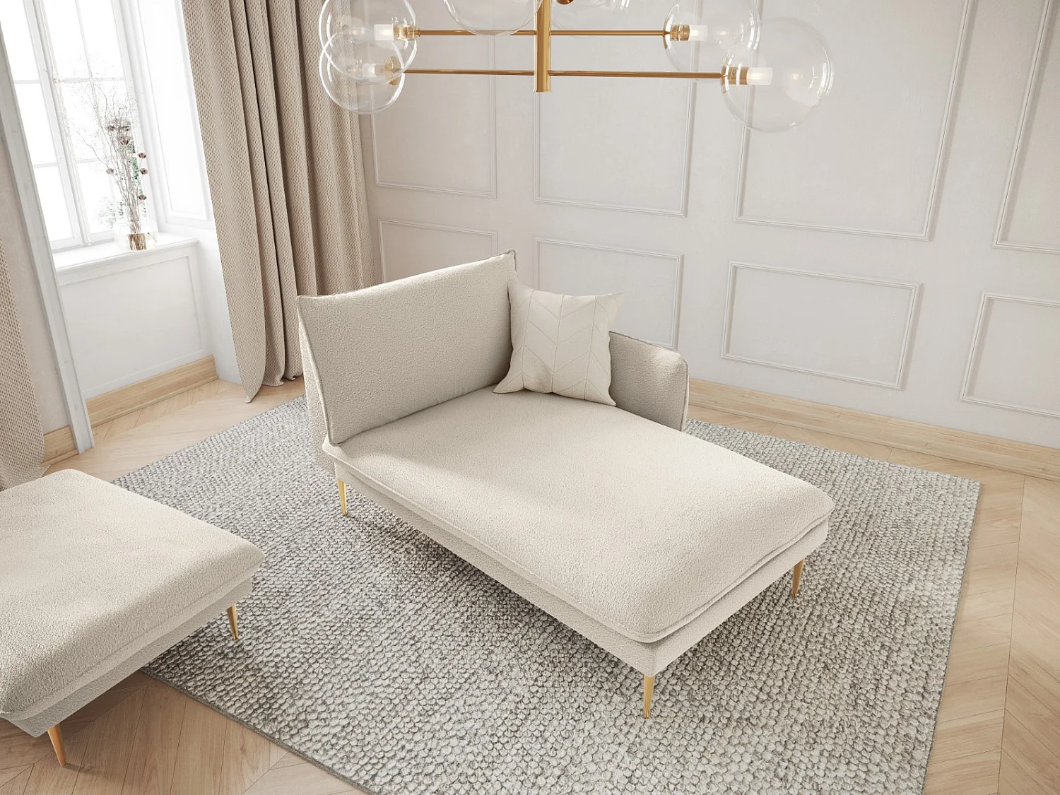 Cosmopolitan Design - Méridienne droite "Vienna" en bouclé beige - 170x110x95cm