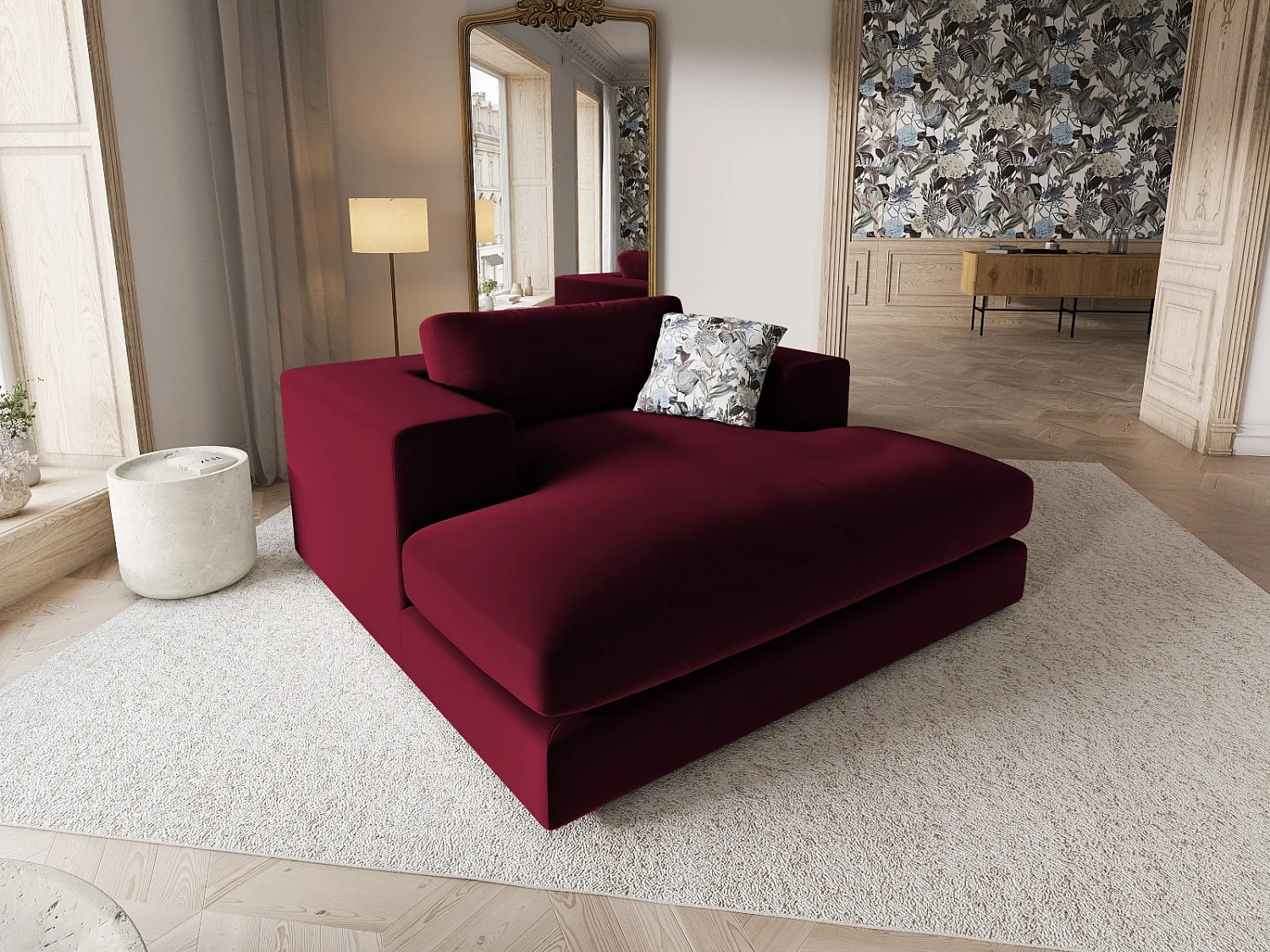 CXL by Christian Lacroix - Méridienne "Tendance" en velours rouge - 156x140x72cm