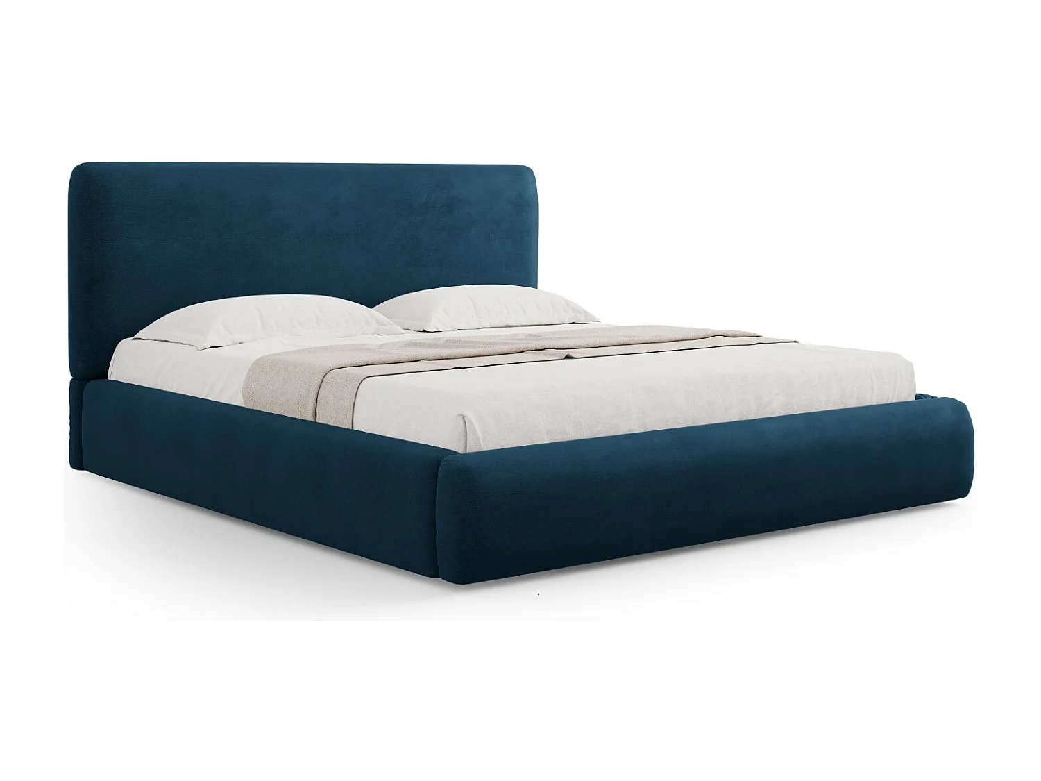 Cosmopolitan Design - Lit coffre avec tête de lit "Colonel" 200x200cm en chenille bleu roi - 220x220x100cm