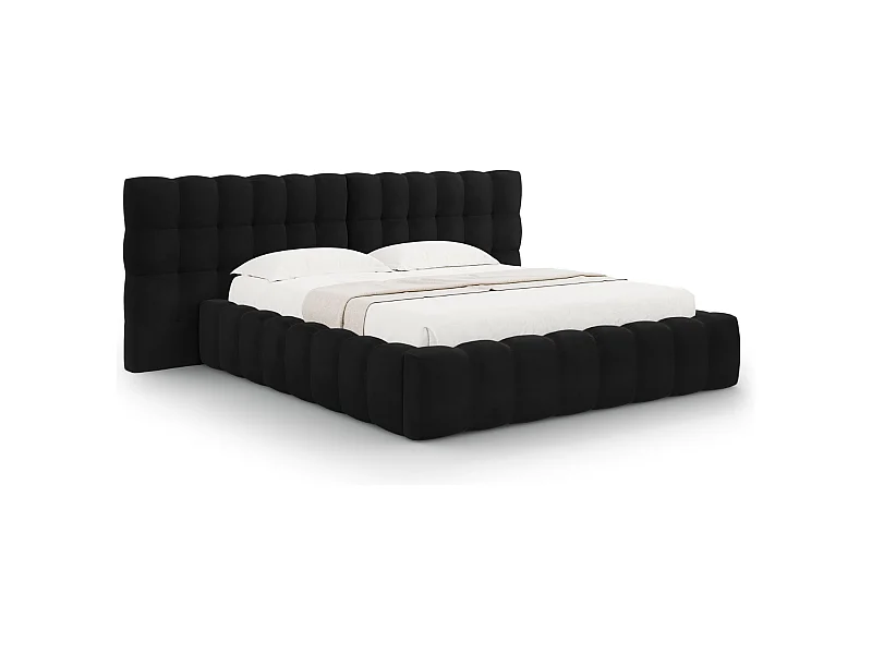 Cosmopolitan Design - Bett mit Bettkasten und Doppelkopfteil "Bali" 140x200cm aus Samt schwarz - 230x200x100cm