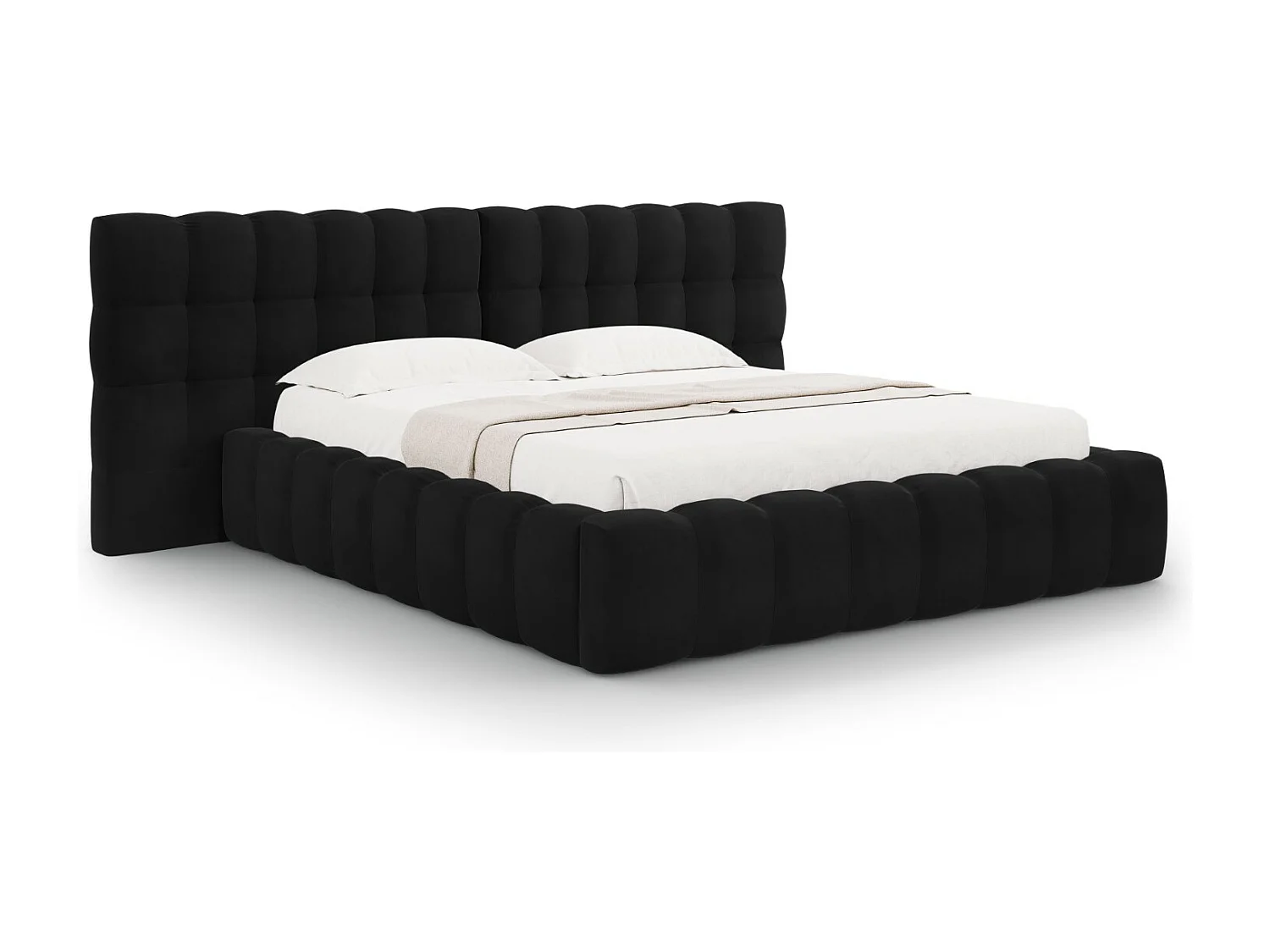Cosmopolitan Design - Opbergbed met dubbel hoofdbord "Bali" 140x200cm, Flueel, Zwart - 230x200x100cm