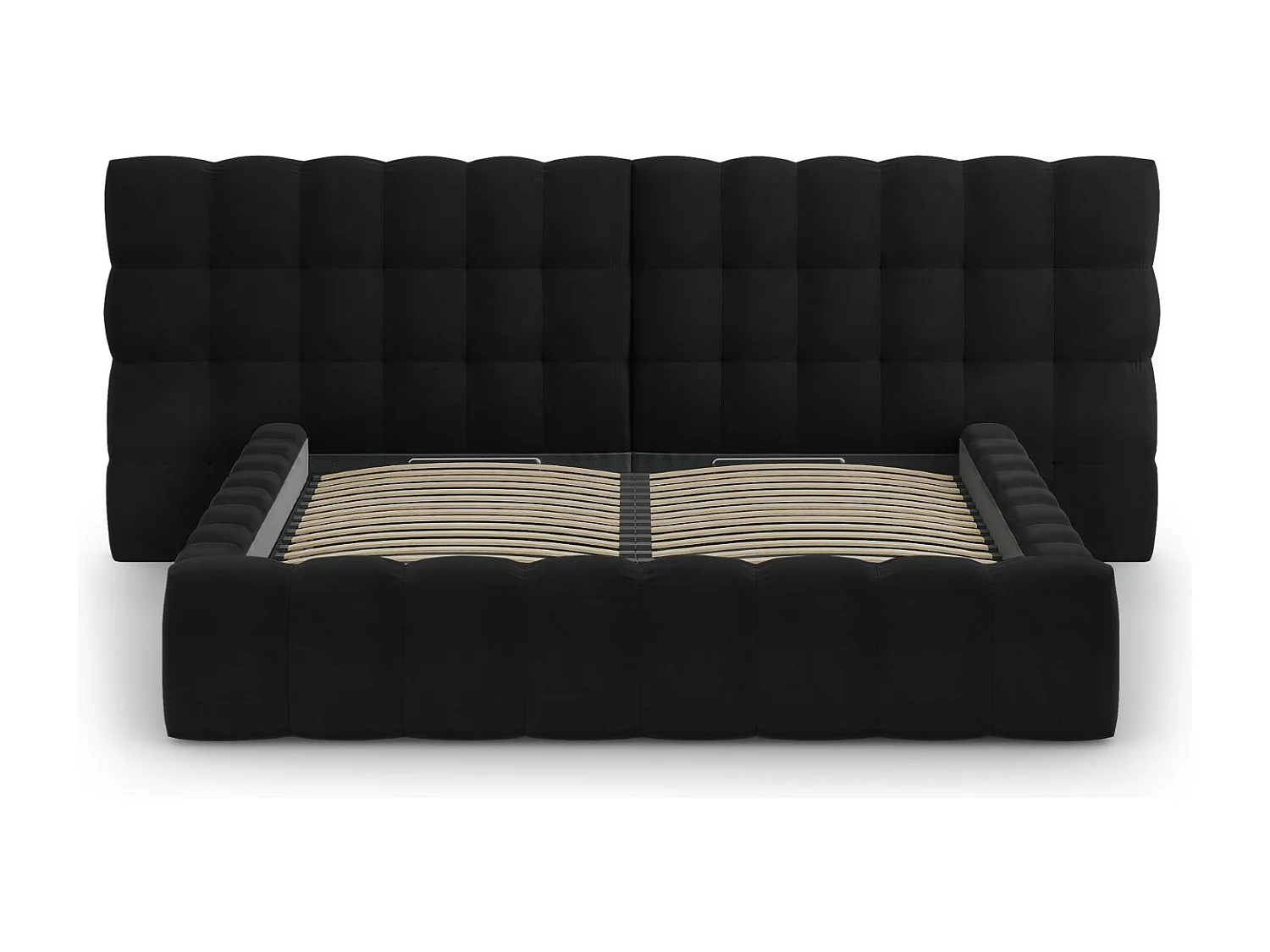 Cosmopolitan Design - Opbergbed met dubbel hoofdbord "Bali" 140x200cm, Flueel, Zwart - 230x200x100cm