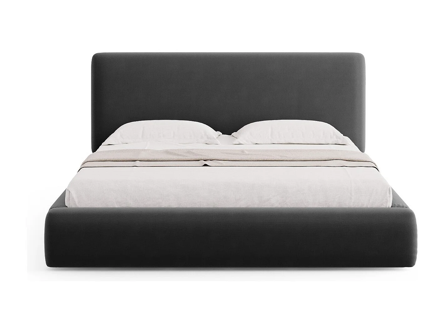 Cosmopolitan Design - Opbergbed met hoofdeinde "Colonel" 140x200cm, Flueel, Donkergrijs - 220x160x100cm