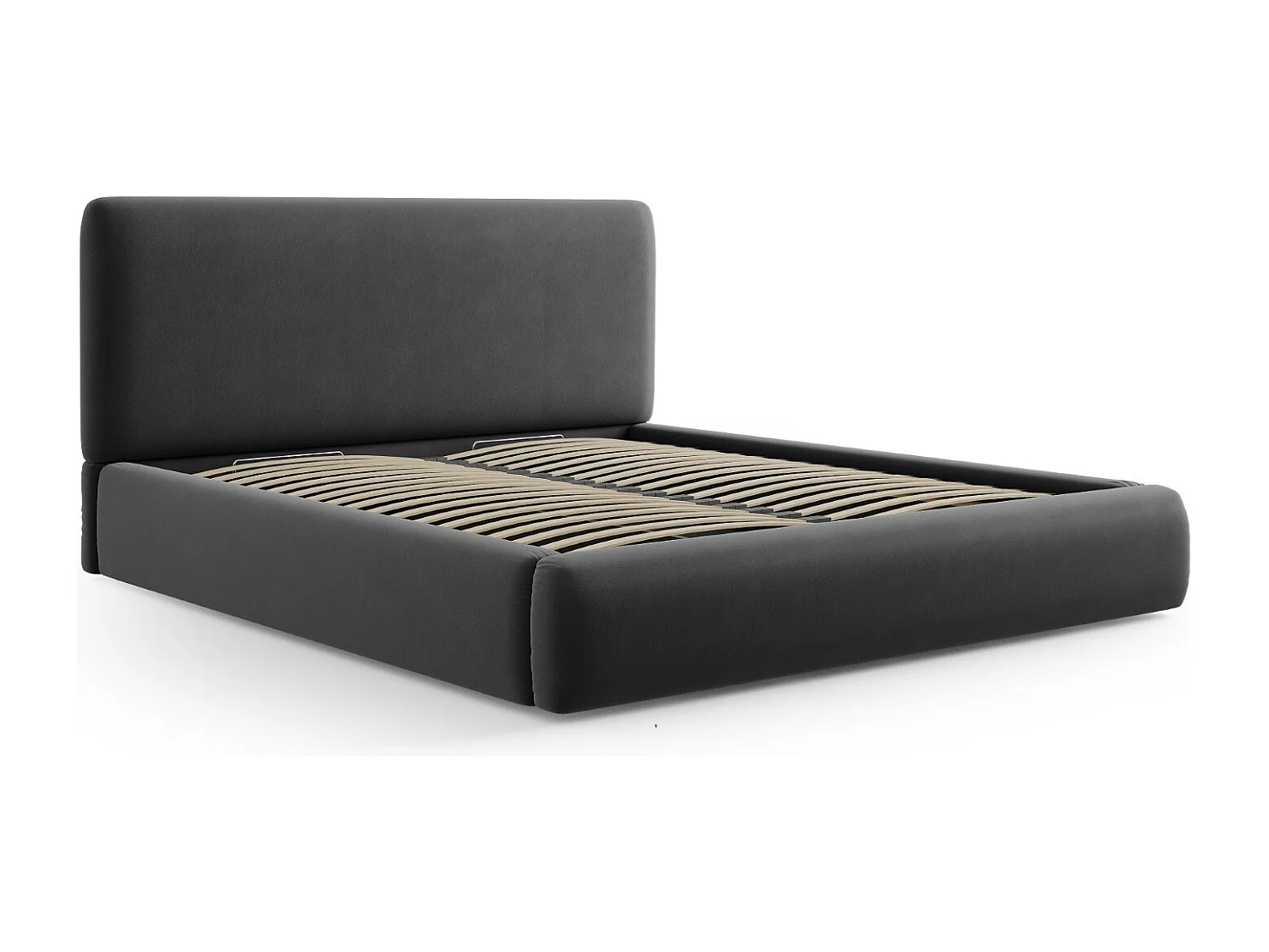 Cosmopolitan Design - Opbergbed met hoofdeinde "Colonel" 140x200cm, Flueel, Donkergrijs - 220x160x100cm