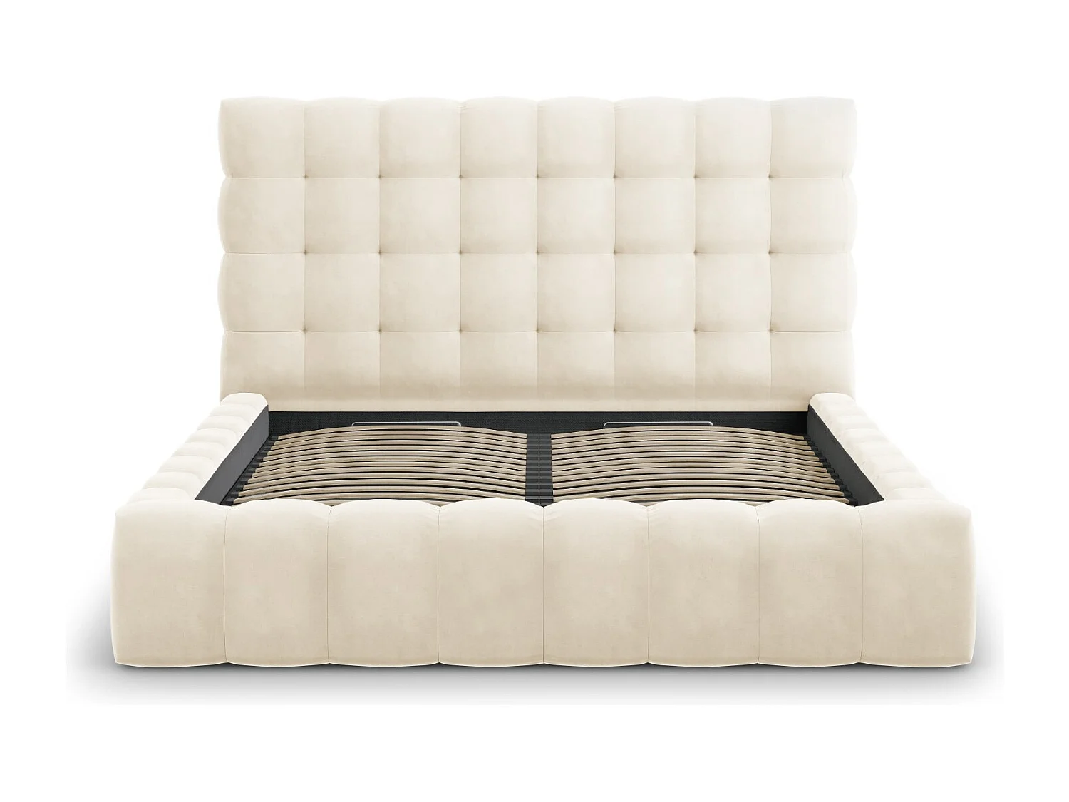 Cosmopolitan Design - Opbergbed met hoofdeinde "Bali" 200x200cm, Flueel, Lichtbeige - 230x225x125cm