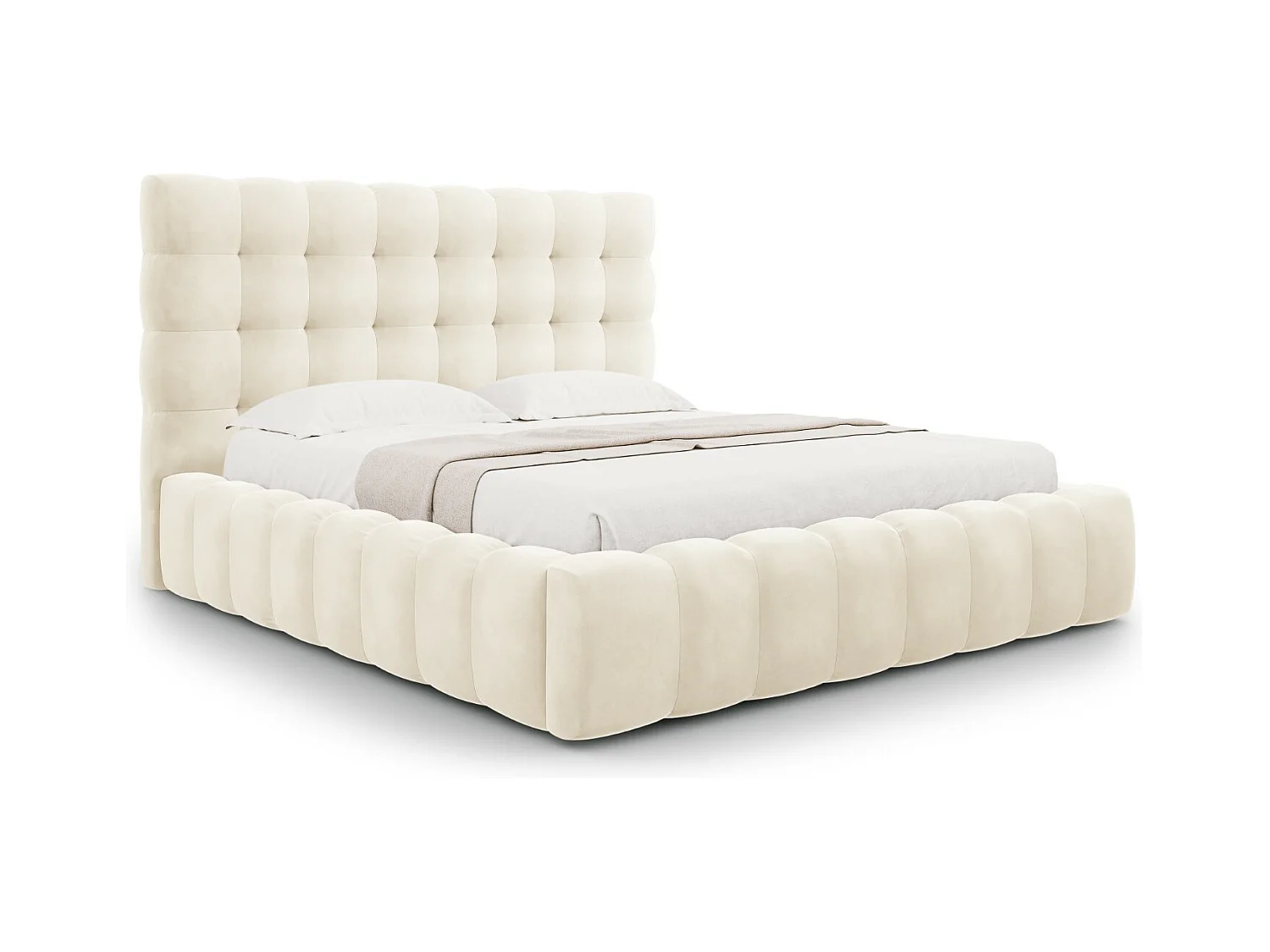Cosmopolitan Design - Cama con cabecero y baúl "Bali" 200x200cm de terciopelo beige claro - 230x225x125cm