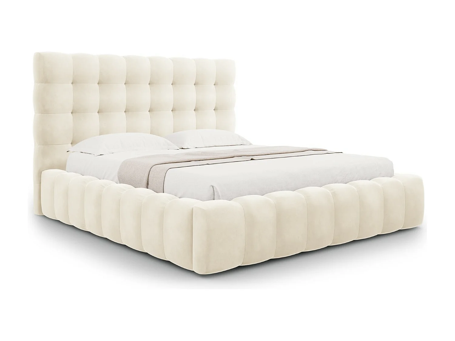 Cosmopolitan Design - Lit coffre avec tête de lit "Bali" 200x200cm en velours beige clair - 230x225x125cm