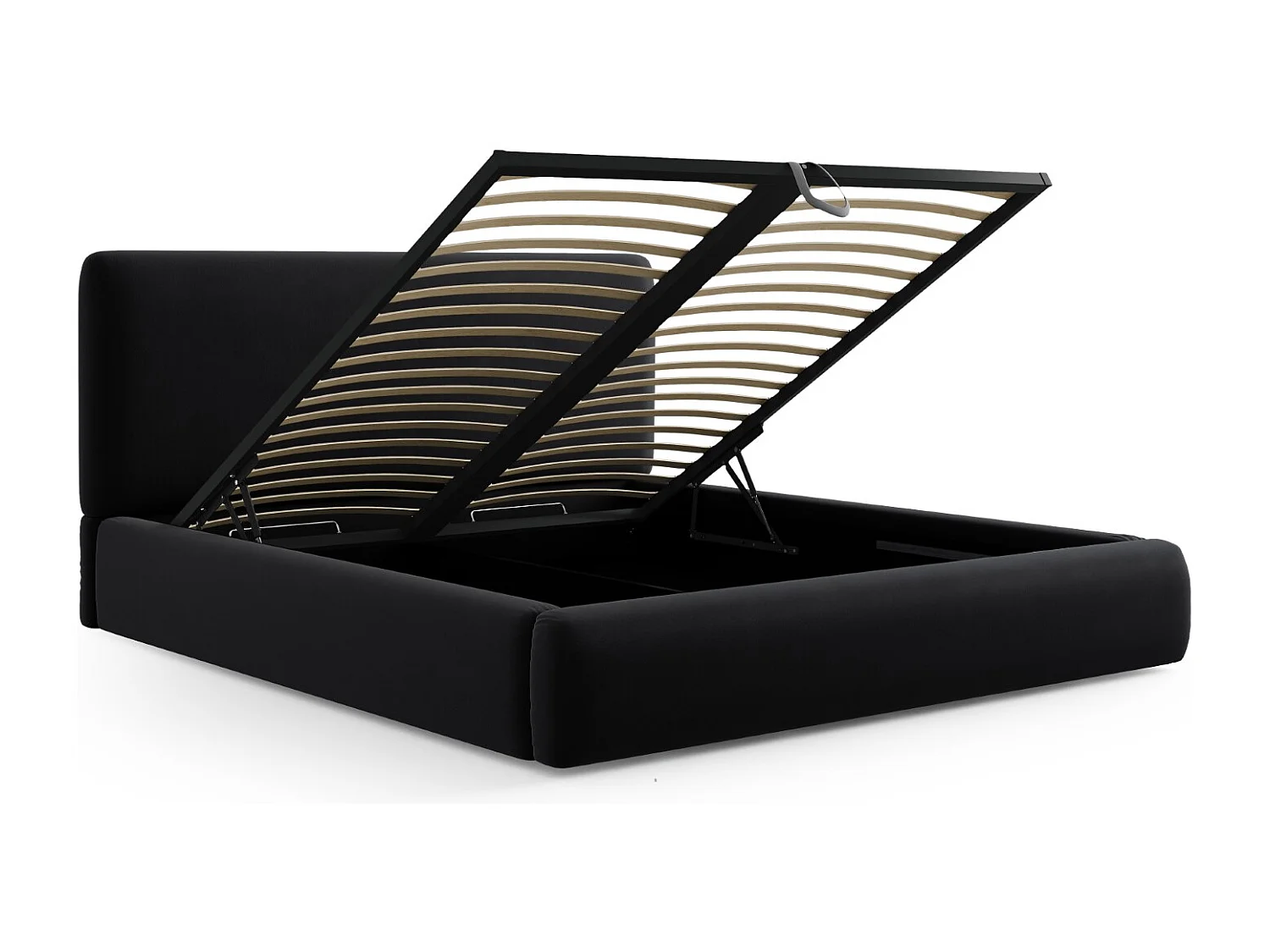 Cosmopolitan Design - Opbergbed met hoofdeinde "Colonel" 140x200cm, Flueel, Zwart - 220x160x100cm