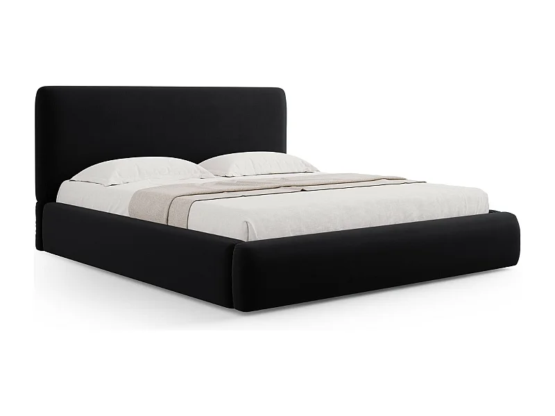 Cosmopolitan Design - Opbergbed met hoofdeinde "Colonel" 140x200cm, Flueel, Zwart - 220x160x100cm