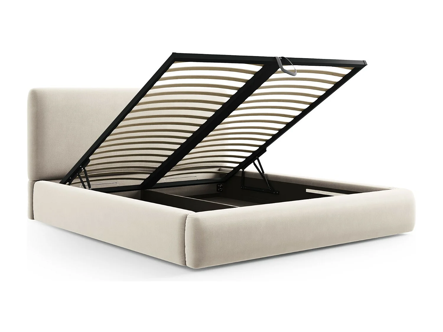 Cosmopolitan Design - Cama con cabecero y baúl "Colonel" 140x200cm de terciopelo beige claro - 220x160x100cm