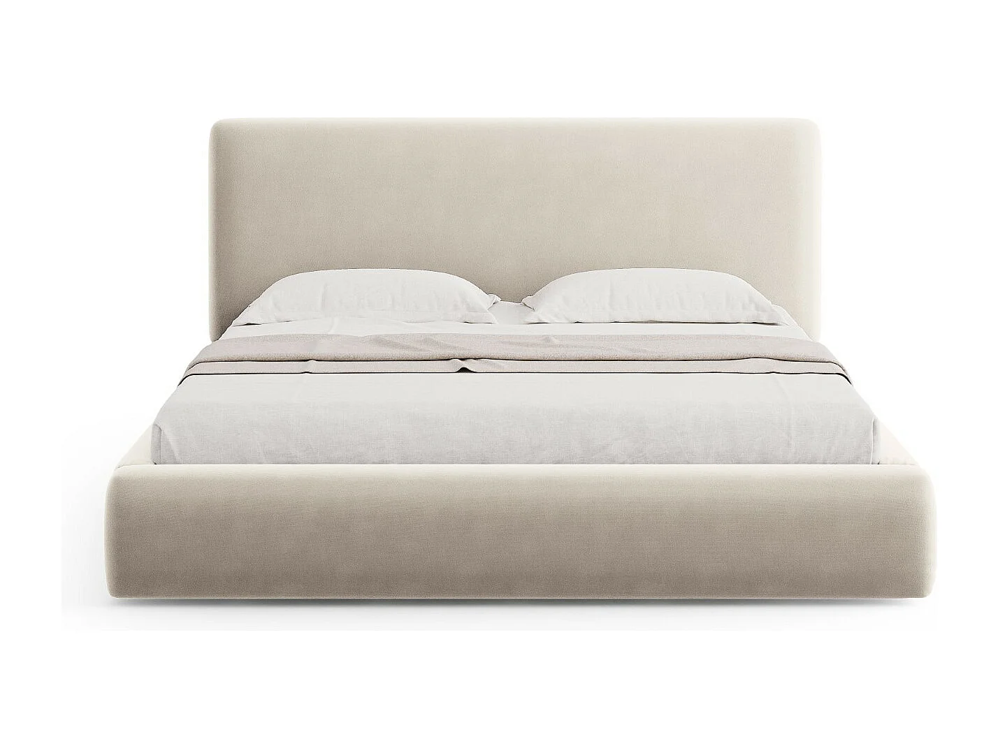 Cosmopolitan Design - Opbergbed met hoofdeinde "Colonel" 140x200cm, Flueel, Lichtbeige - 220x160x100cm
