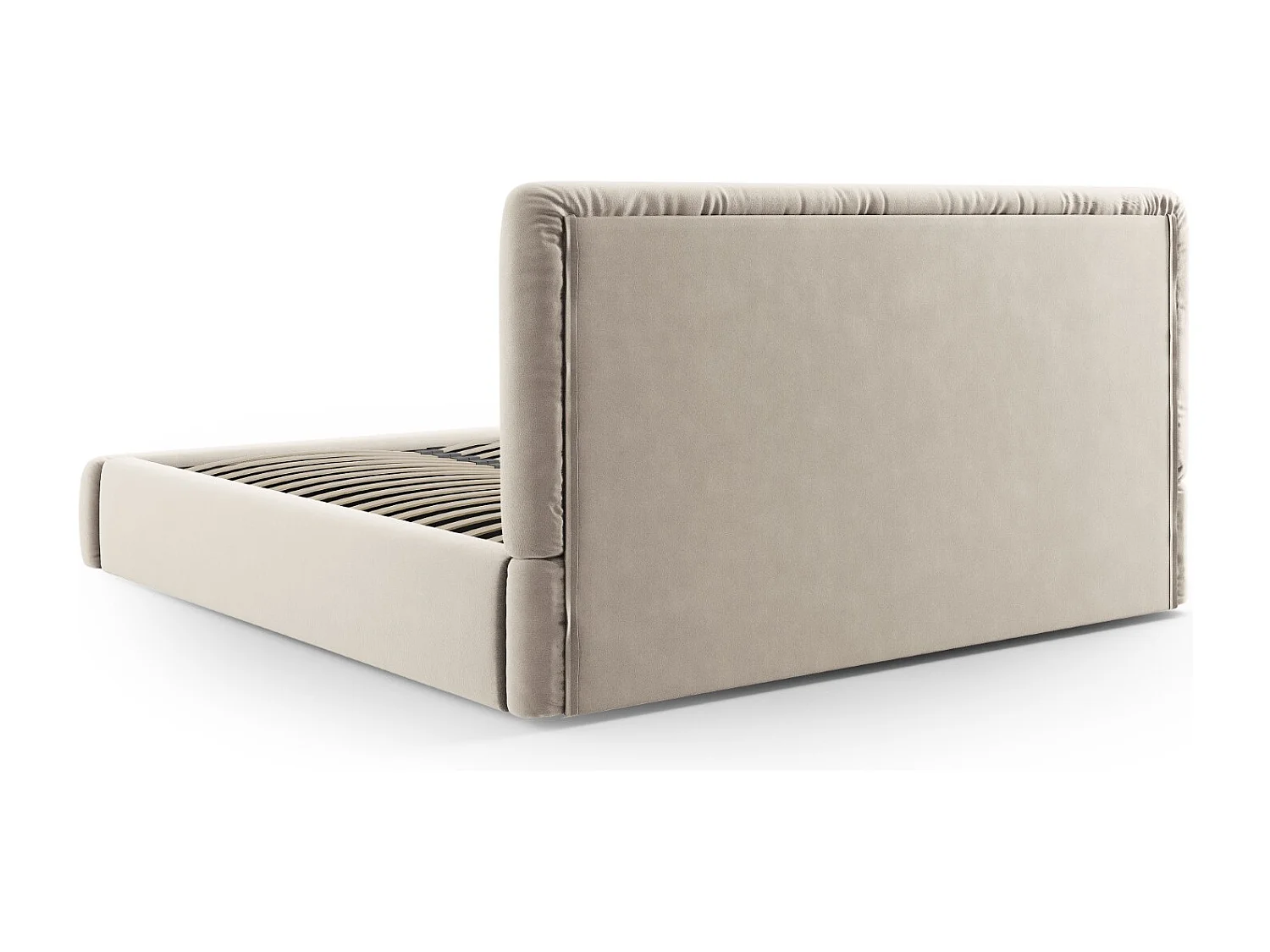 Cosmopolitan Design - Opbergbed met hoofdeinde "Colonel" 140x200cm, Flueel, Lichtbeige - 220x160x100cm