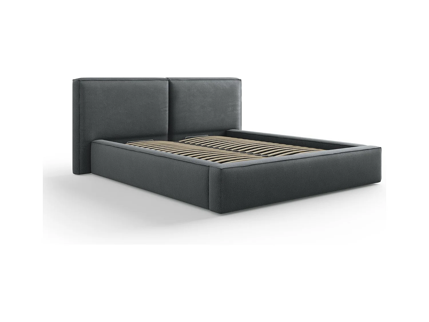 Cosmopolitan Design - Lit coffre avec tête de lit double "Arendal" 160x200cm en tissu structurel gris foncé - 228x214x97.5cm