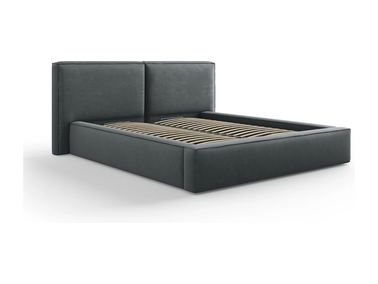 Cosmopolitan Design - Opbergbed met dubbel hoofdbord "Arendal" 160x200cm, Structurele stof, Donkergrijs - 228x214x97.5cm