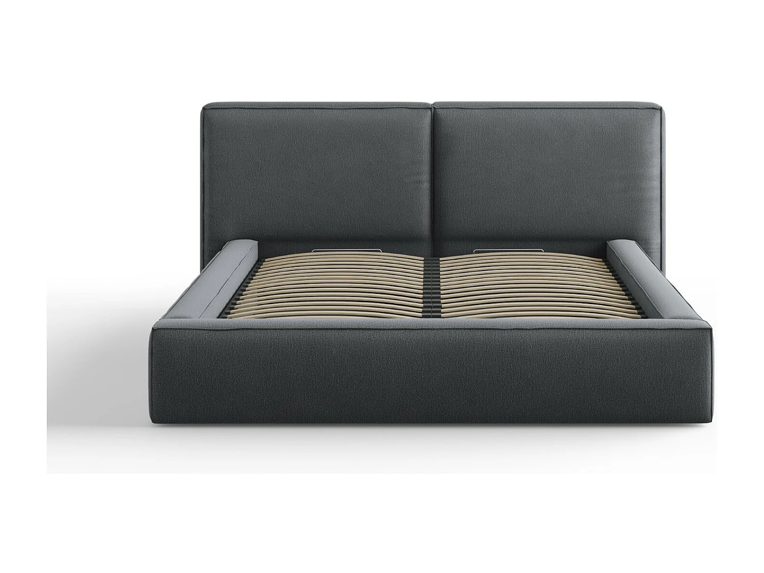 Cosmopolitan Design - Opbergbed met dubbel hoofdbord "Arendal" 160x200cm, Structurele stof, Donkergrijs - 228x214x97.5cm