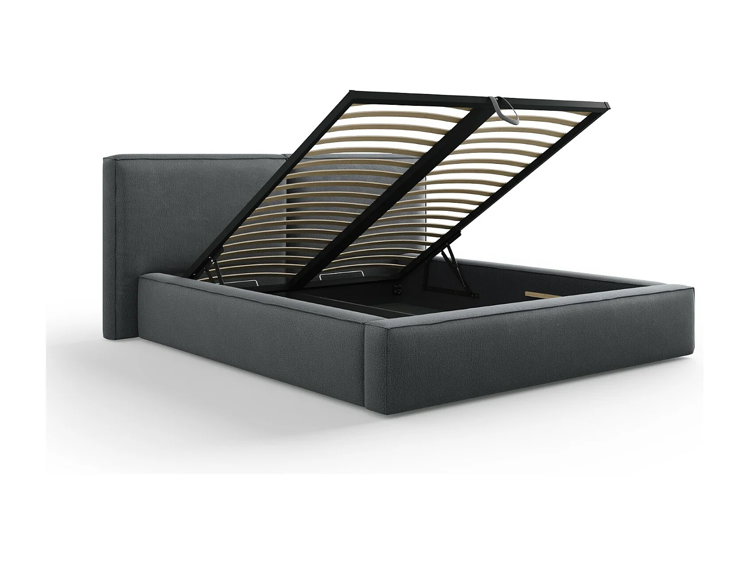 Cosmopolitan Design - Opbergbed met dubbel hoofdbord "Arendal" 160x200cm, Structurele stof, Donkergrijs - 228x214x97.5cm