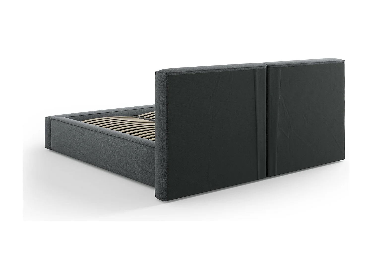 Cosmopolitan Design - Opbergbed met dubbel hoofdbord "Arendal" 160x200cm, Structurele stof, Donkergrijs - 228x214x97.5cm