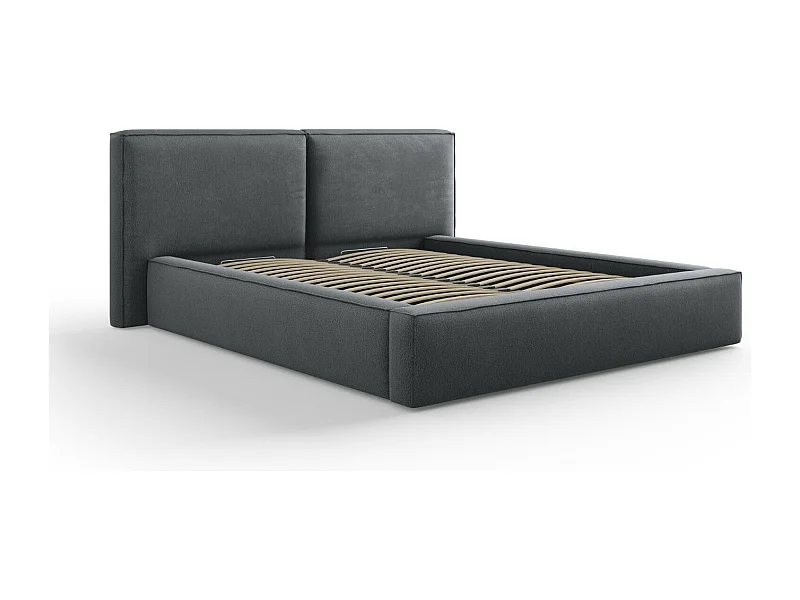 Cosmopolitan Design - Opbergbed met dubbel hoofdbord "Arendal" 160x200cm, Structurele stof, Donkergrijs - 228x214x97.5cm