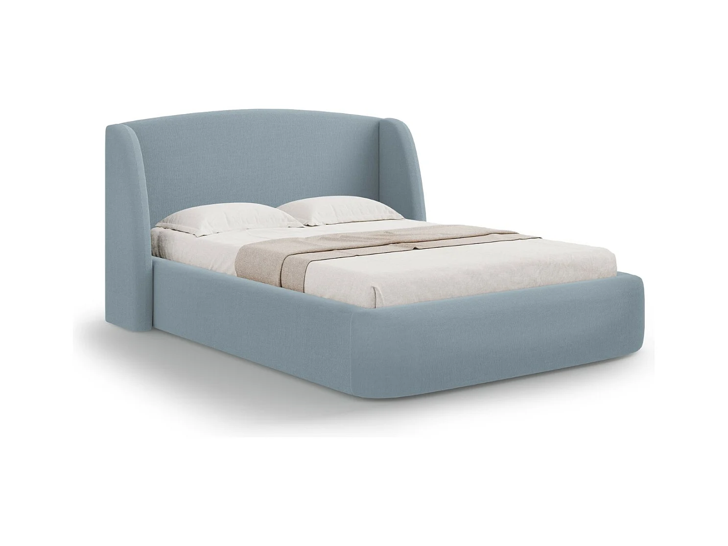 CXL by Christian Lacroix - Cama con cabecero y baúl "Aude" 200x200cm de tejido estructural azul claro - 216x222x103cm