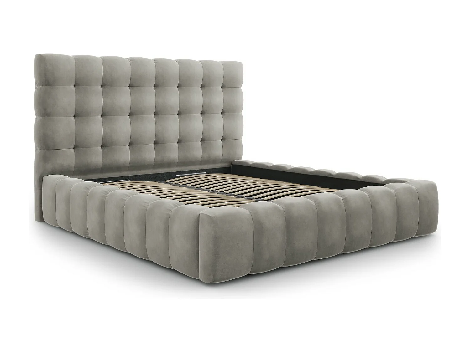 Cosmopolitan Design - Opbergbed met hoofdeinde "Bali" 200x200cm, Flueel, Lichtgrijs - 230x225x125cm