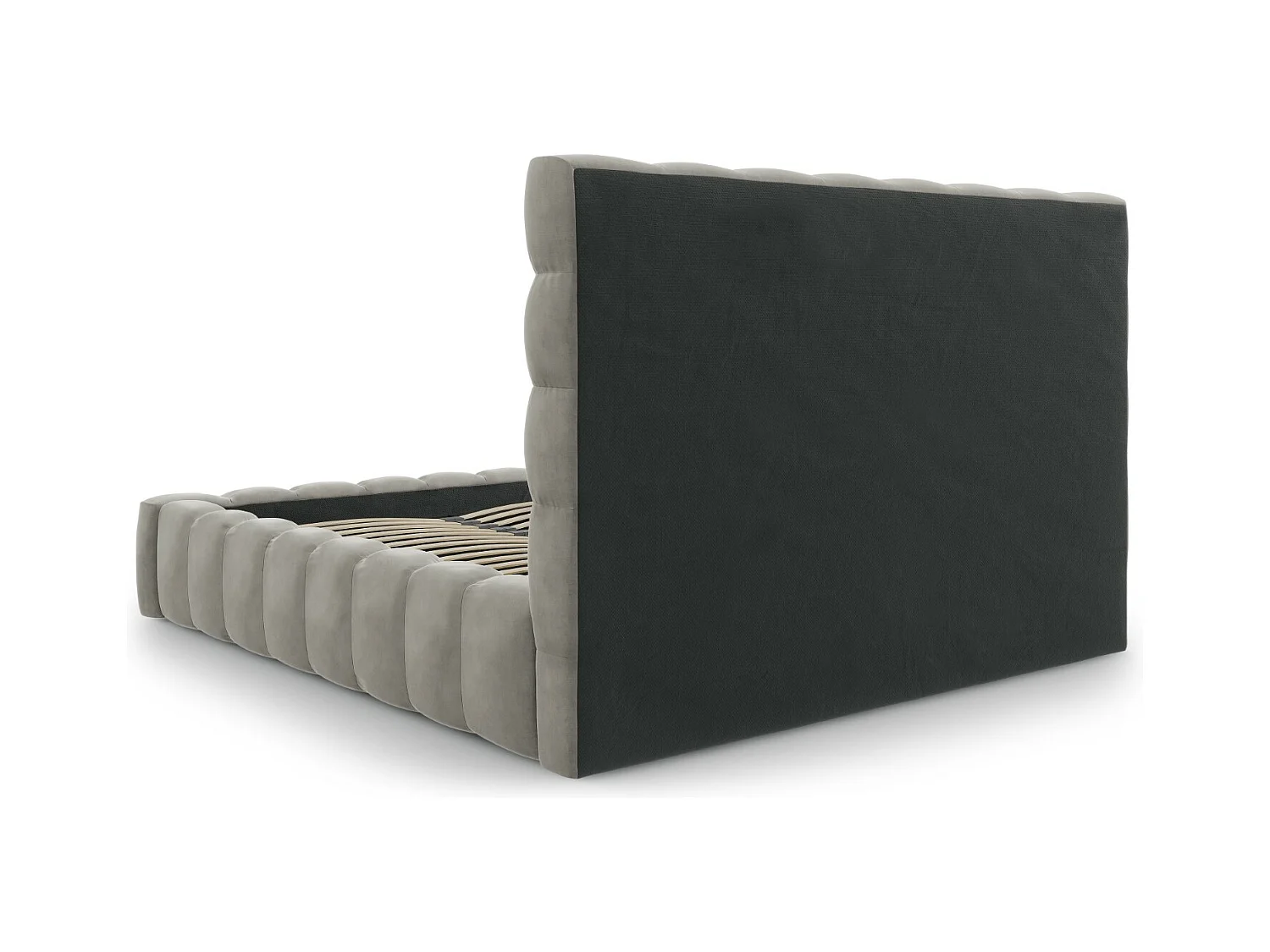 Cosmopolitan Design - Opbergbed met hoofdeinde "Bali" 200x200cm, Flueel, Lichtgrijs - 230x225x125cm