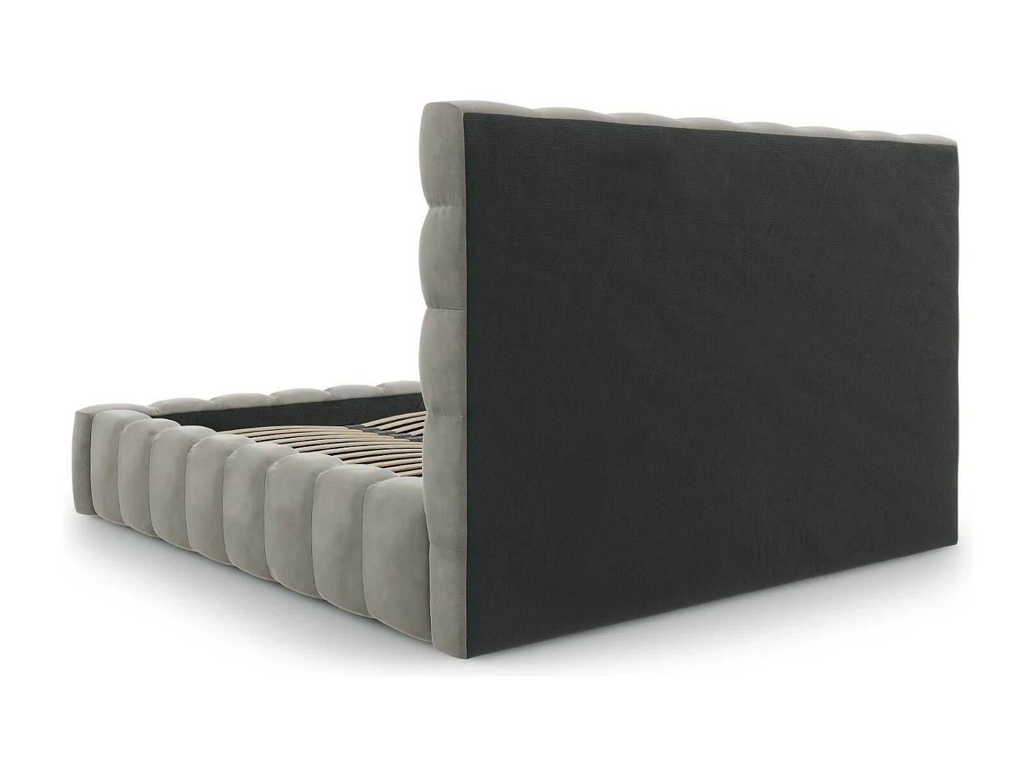 Cosmopolitan Design - Lit coffre avec tête de lit "Bali" 200x200cm en velours gris clair - 230x225x125cm