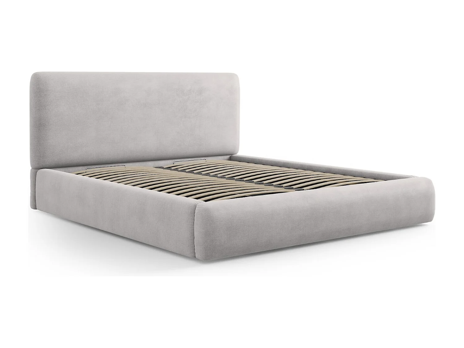 Cosmopolitan Design - Letto a cassettone con testiera "Colonel" 140x200cm in ciniglia grigio chiaro - 220x160x100cm