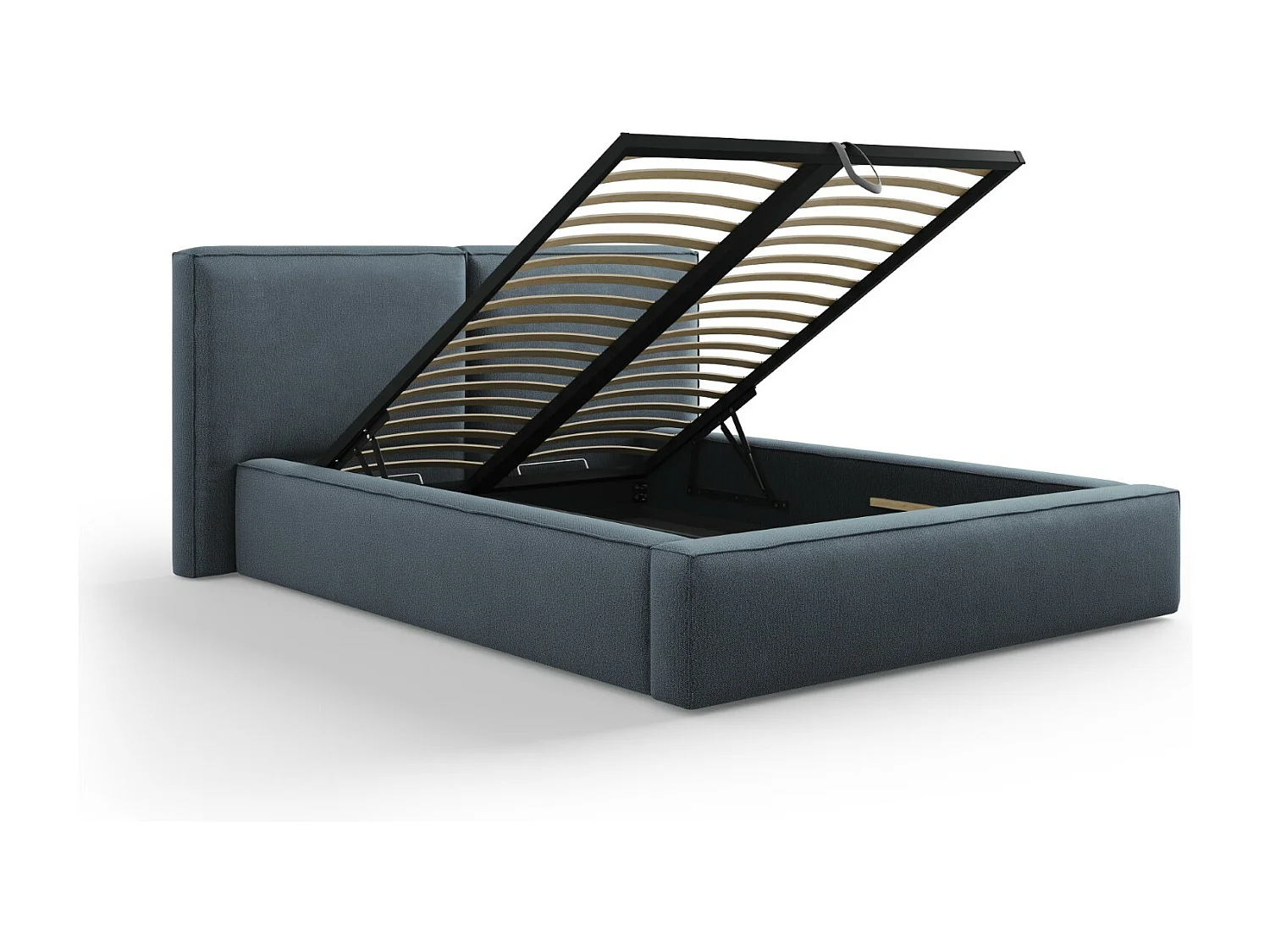 Cosmopolitan Design - Cama con cabecero doble y baúl "Arendal" 140x200cm de tejido estructural azul - 228x194x97.5cm