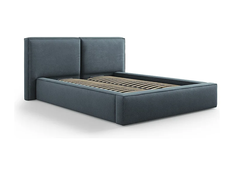 Cosmopolitan Design - Opbergbed met dubbel hoofdbord "Arendal" 140x200cm, Structurele stof, Blauw - 228x194x97.5cm