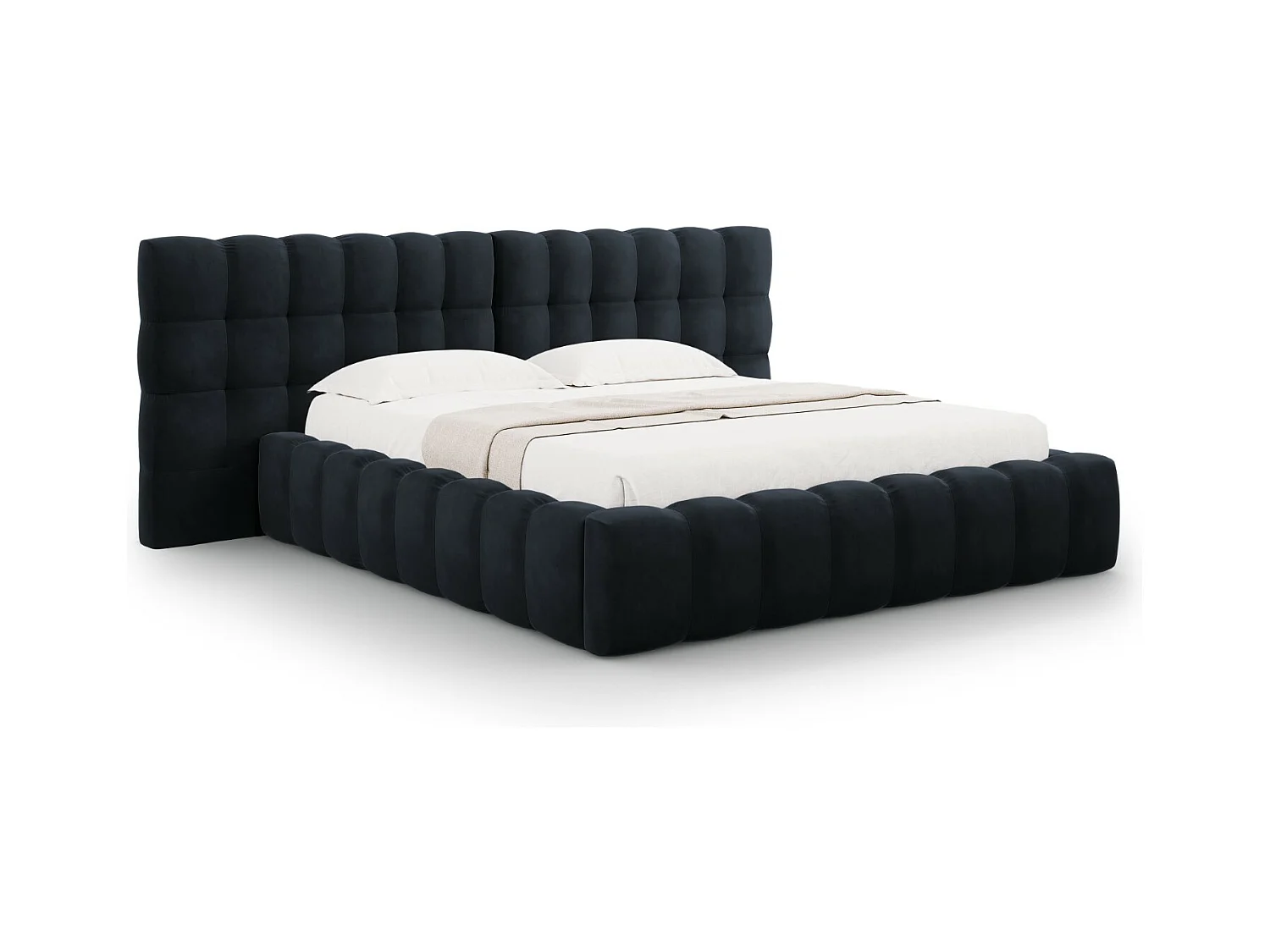 Cosmopolitan Design - Lit coffre avec tête de lit double "Bali" 140x200cm en velours bleu foncé - 230x200x100cm