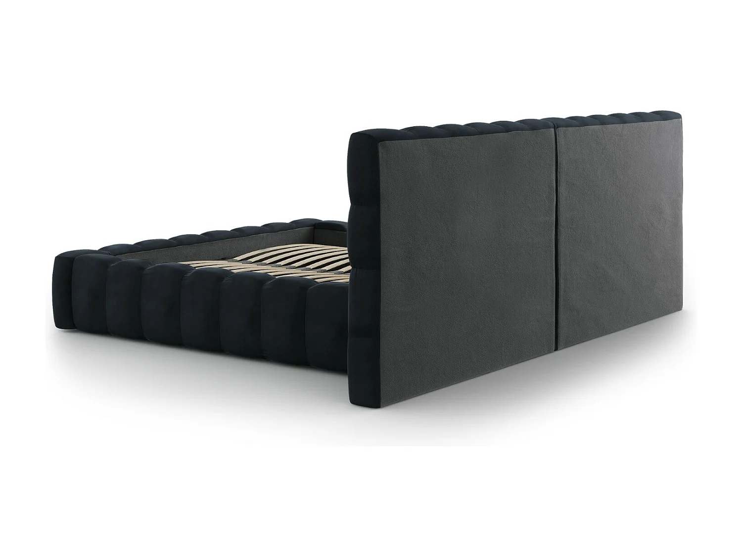 Cosmopolitan Design - Lit coffre avec tête de lit double "Bali" 140x200cm en velours bleu foncé - 230x200x100cm