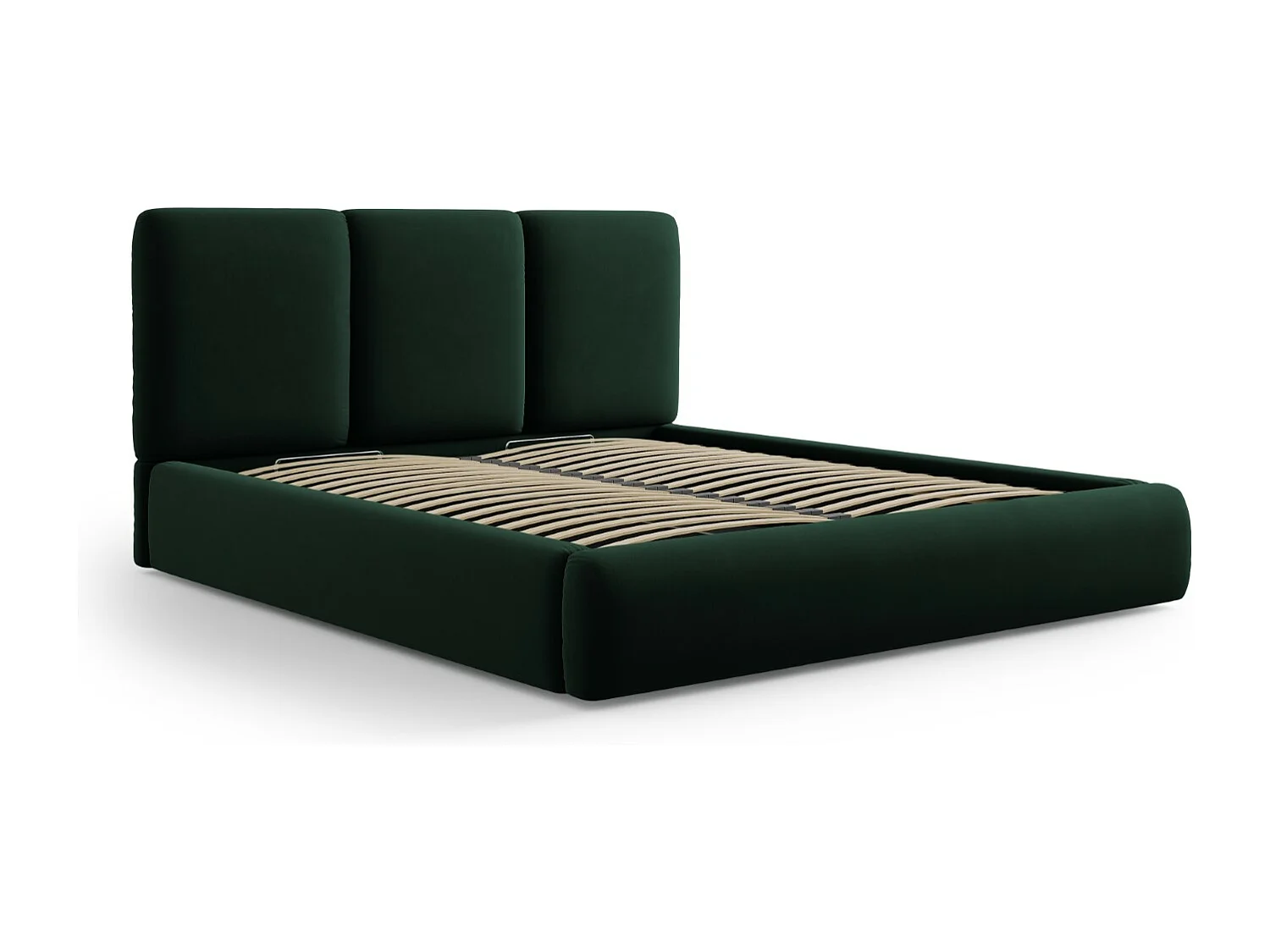 Cosmopolitan Design - Opbergbed met hoofdeinde "Nicolas" 160x200cm, Flueel, Flessengroen - 220x180x100cm