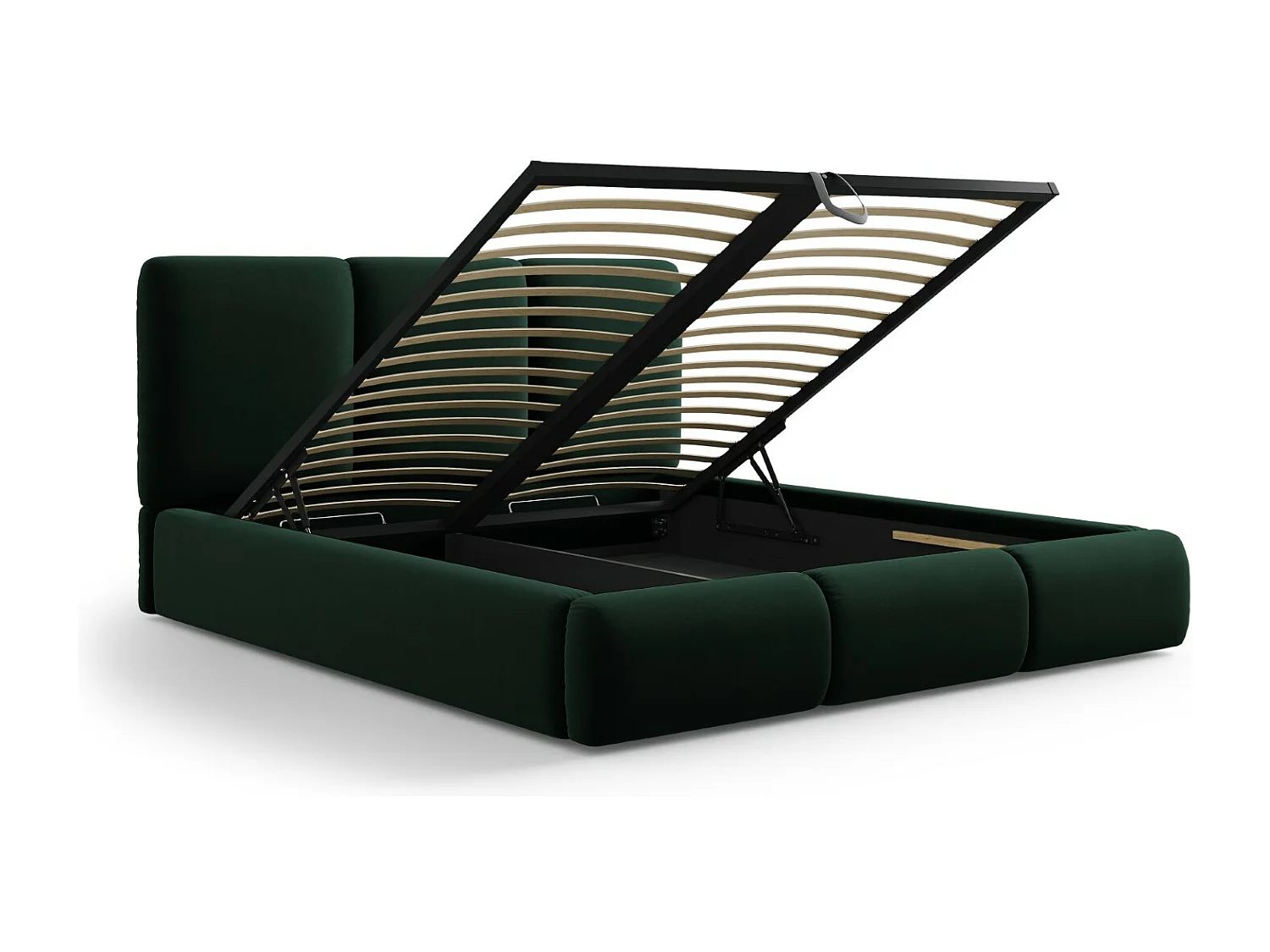 Cosmopolitan Design - Opbergbed met hoofdeinde "Nicolas" 160x200cm, Flueel, Flessengroen - 220x180x100cm