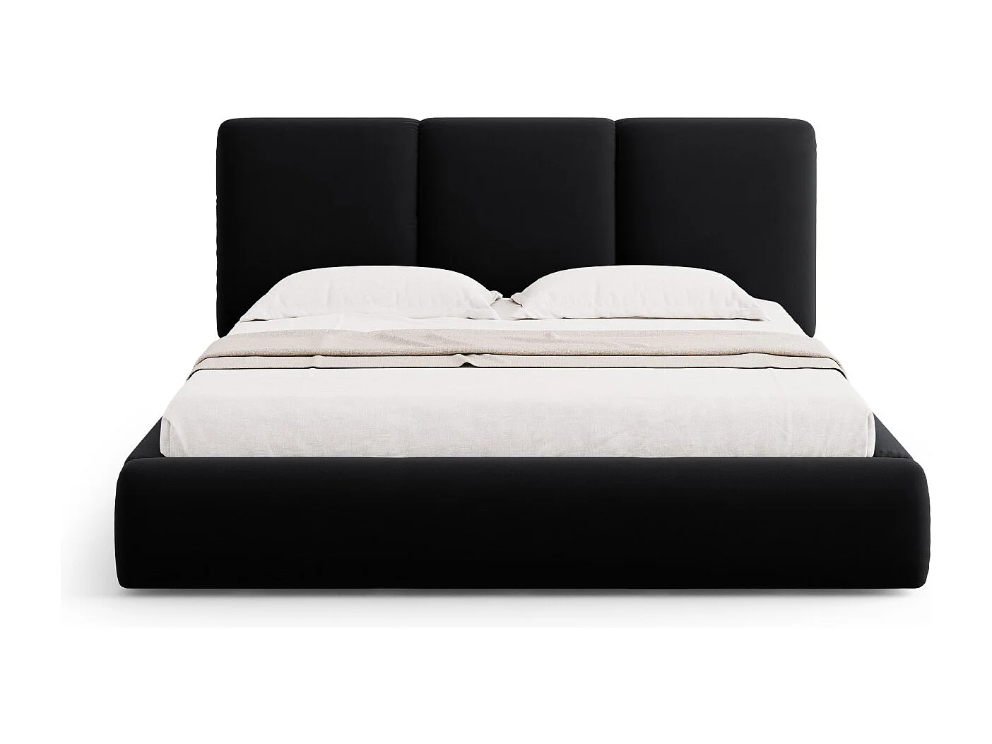 Cosmopolitan Design - Cama con cabecero y baúl "Nicolas" 160x200cm de terciopelo negro - 220x180x100cm