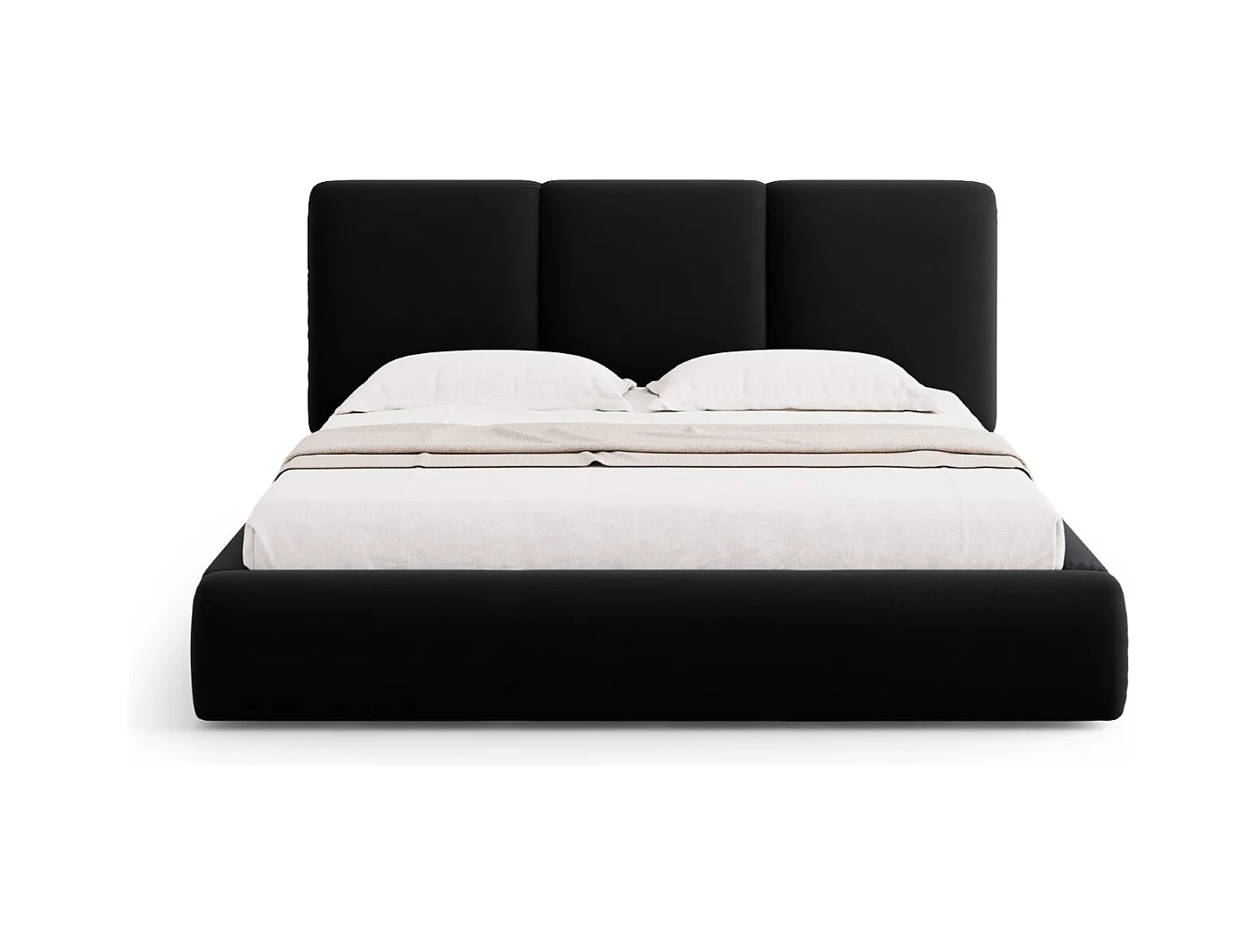 Cosmopolitan Design - Lit coffre avec tête de lit "Nicolas" 160x200cm en velours noir - 220x180x100cm