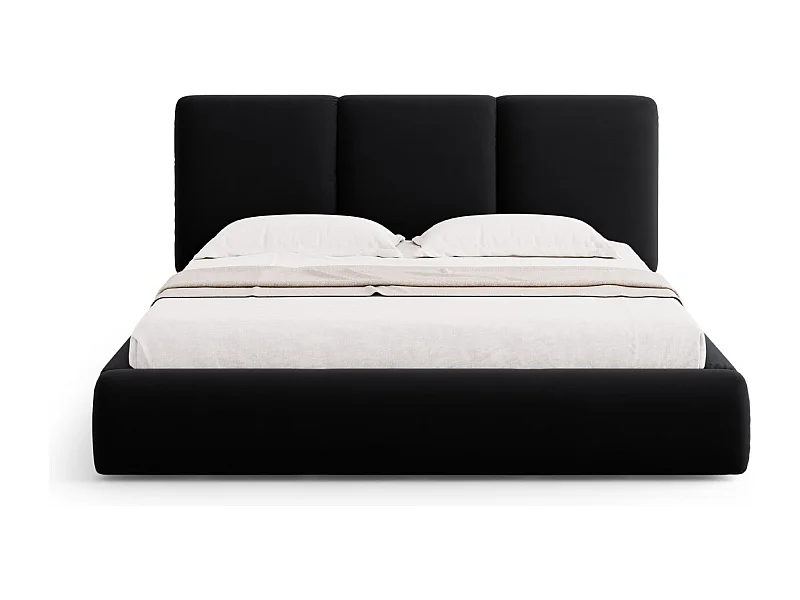 Cosmopolitan Design - Opbergbed met hoofdeinde "Nicolas" 160x200cm, Flueel, Zwart - 220x180x100cm