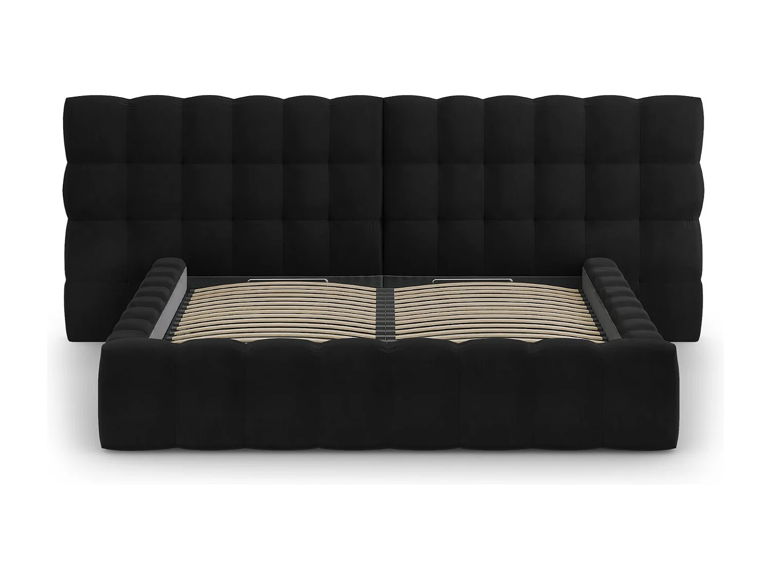 Cosmopolitan Design - Letto a cassettone con testiera doppia "Bali" 160x200cm in velluto nero - 230x250x100cm