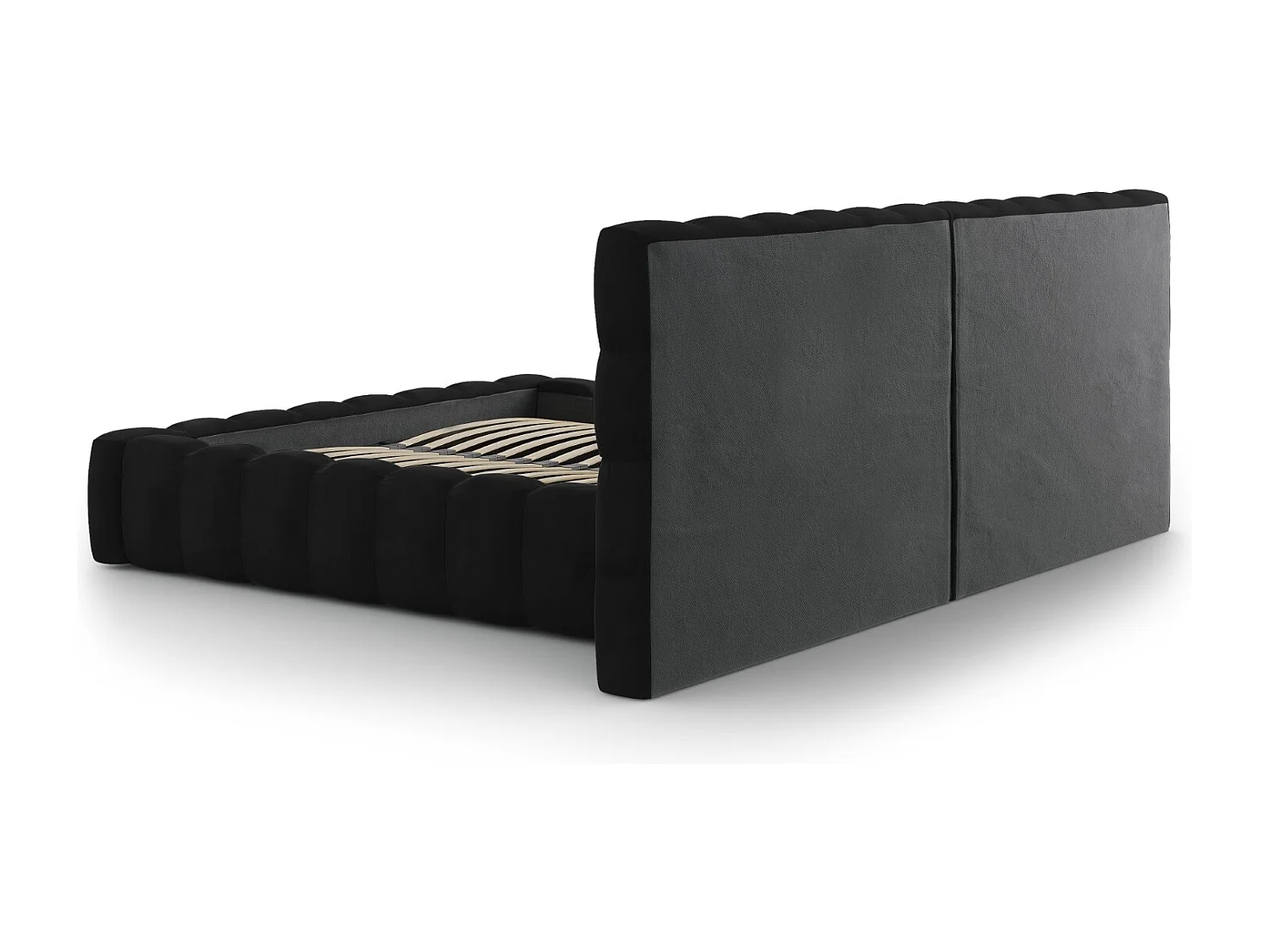 Cosmopolitan Design - Letto a cassettone con testiera doppia "Bali" 160x200cm in velluto nero - 230x250x100cm