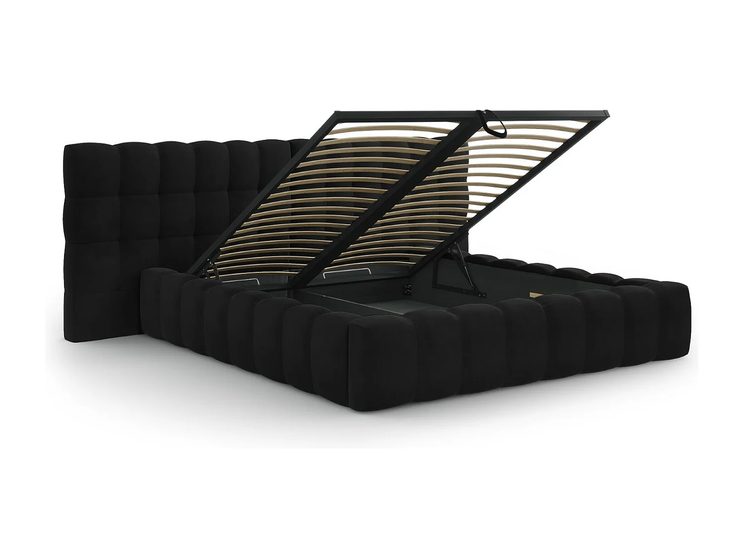 Cosmopolitan Design - Opbergbed met dubbel hoofdbord "Bali" 160x200cm, Flueel, Zwart - 230x250x100cm