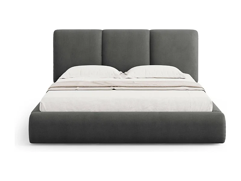 Cosmopolitan Design - Bett mit Bettkasten und Kopfteil "Nicolas" 160x200cm aus Chenille-Stoff dunkelgrau - 220x180x100cm