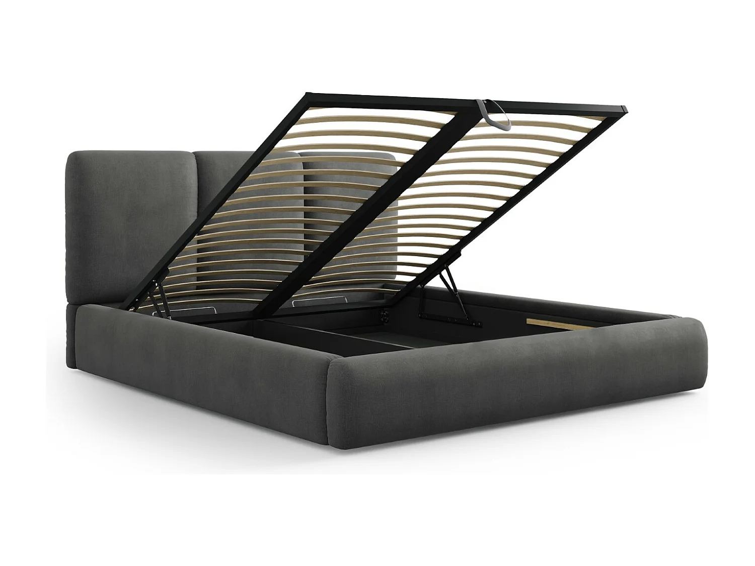 Cosmopolitan Design - Opbergbed met hoofdeinde "Nicolas" 160x200cm, Chenille, Donkergrijs - 220x180x100cm