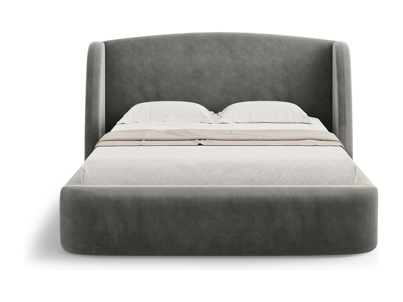 CXL by Christian Lacroix - Cama con cabecero y baúl "Aude" 140x200cm de terciopelo gris claro - 216x162x103cm