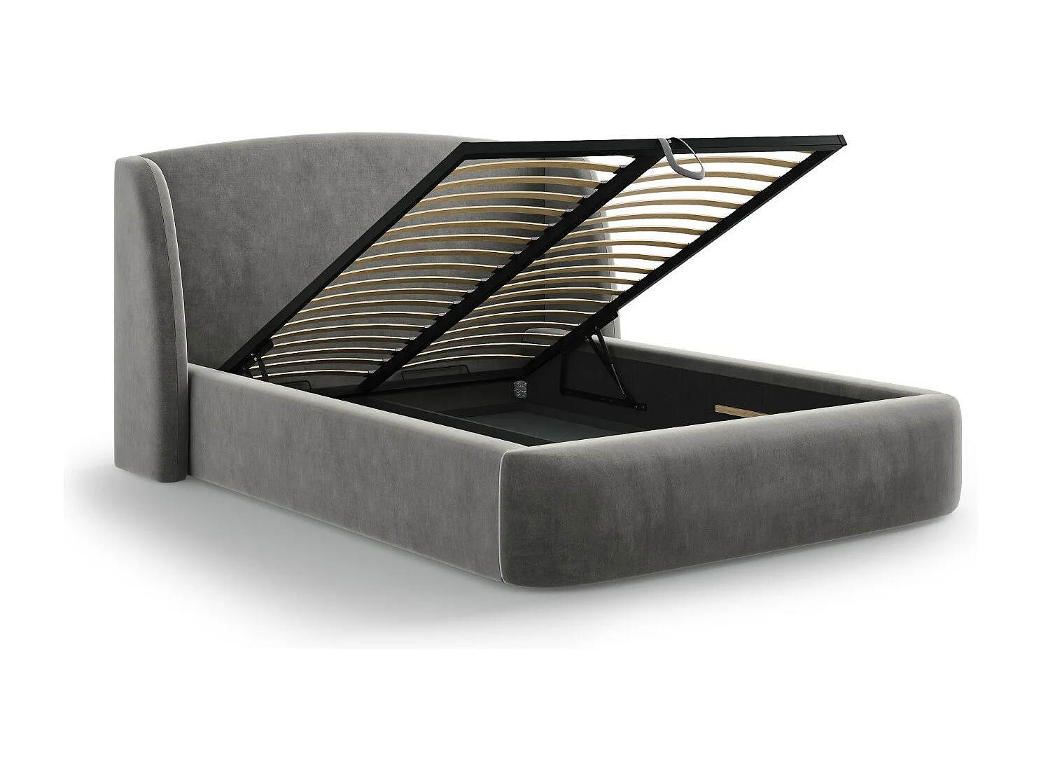 CXL by Christian Lacroix - Cama con cabecero y baúl "Aude" 140x200cm de terciopelo gris claro - 216x162x103cm