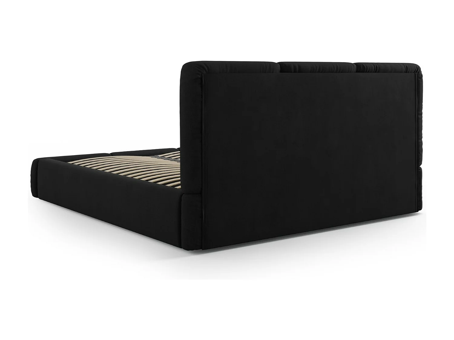 Cosmopolitan Design - Cama con cabecero y baúl "Nicolas" 200x200cm de tejido chenilla negro - 220x220x100cm